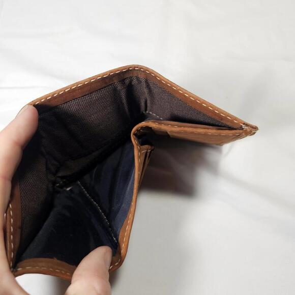 Vintage Mens Brown Seude Wallet With Woven Texture Detail Trifold Retro Unique - Picture 5 of 8